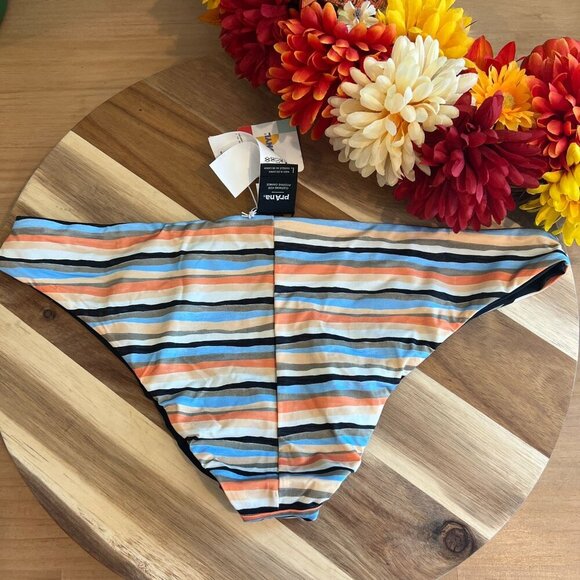 PrAna Womens Gemma Reversible Swim Bottom LARGE in Water Stripe - Picture 2 of 5